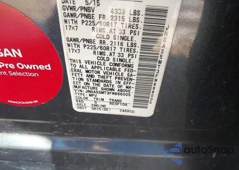 2015 Nissan Rogue Select S z USA, uszkodzony, nr VIN JN8AS5MT3FW666005